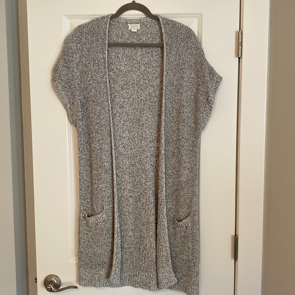 CASLON Nordstrom Black/White Shaker Stitch Open Front Cardigan SIZE Small